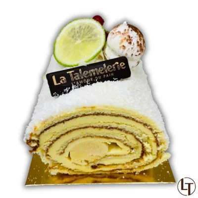 Bûche mangue passion & coco dans Pâtisseries, Fêtes et événements à la boulangerie pâtisserie La Talemelerie