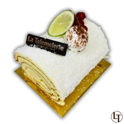 Bûche mangue passion & coco dans Pâtisseries, Fêtes et événements à la boulangerie pâtisserie La Talemelerie